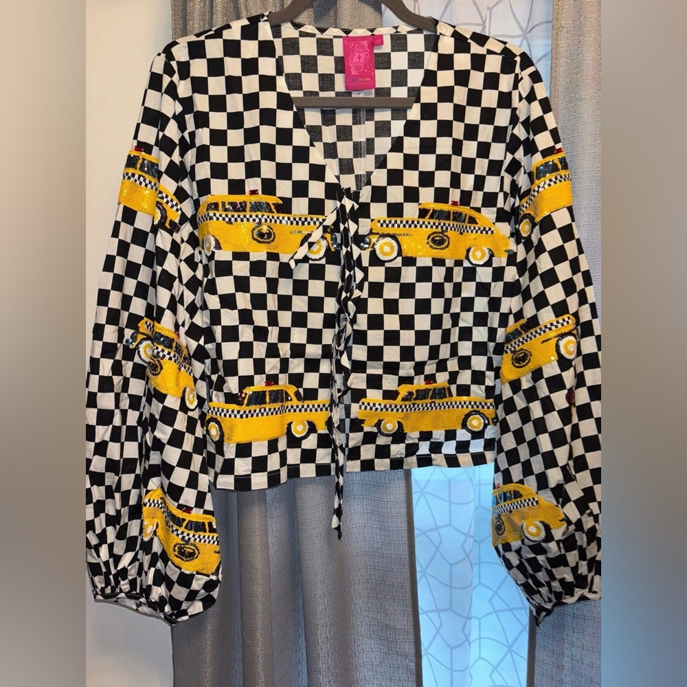 Queen of Sparkles BNWOT TAXI TIE TOP balloon sleeve blouse 🚕  🚖  size M - RARE